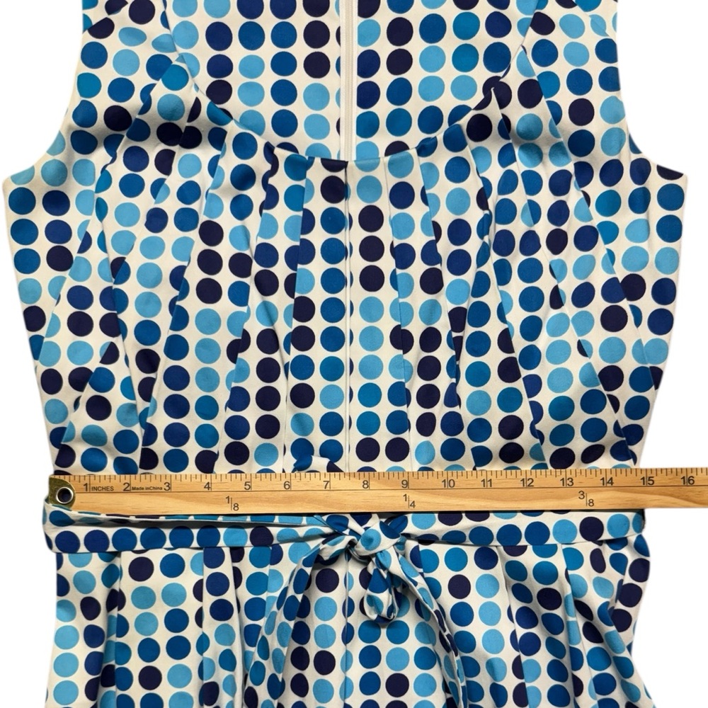 Calvin Klein Retro Blue Polka Dot Fit & Flare Dress Sleeveless Belted Size 6 - Picture 7 of 12